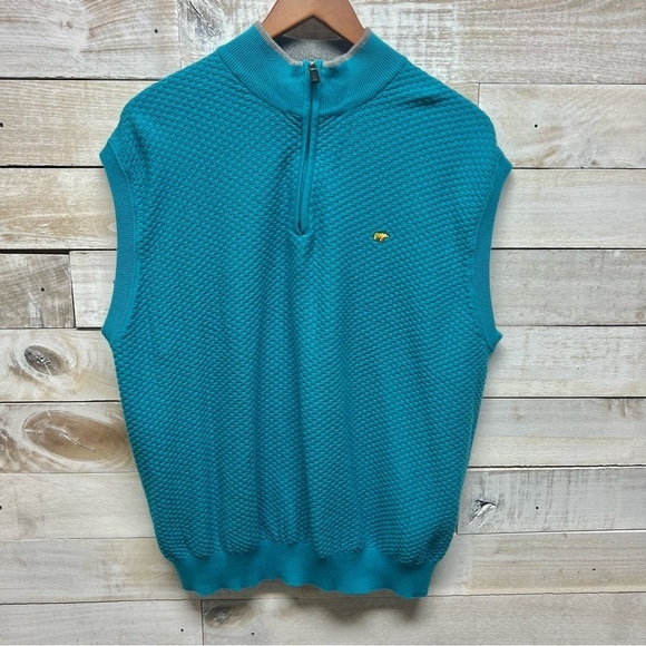Jack Nicklaus Mens Sweater Vest XL Blue‎ Quarter Zip Knit Golf Travel Bear - Picture 1 of 9